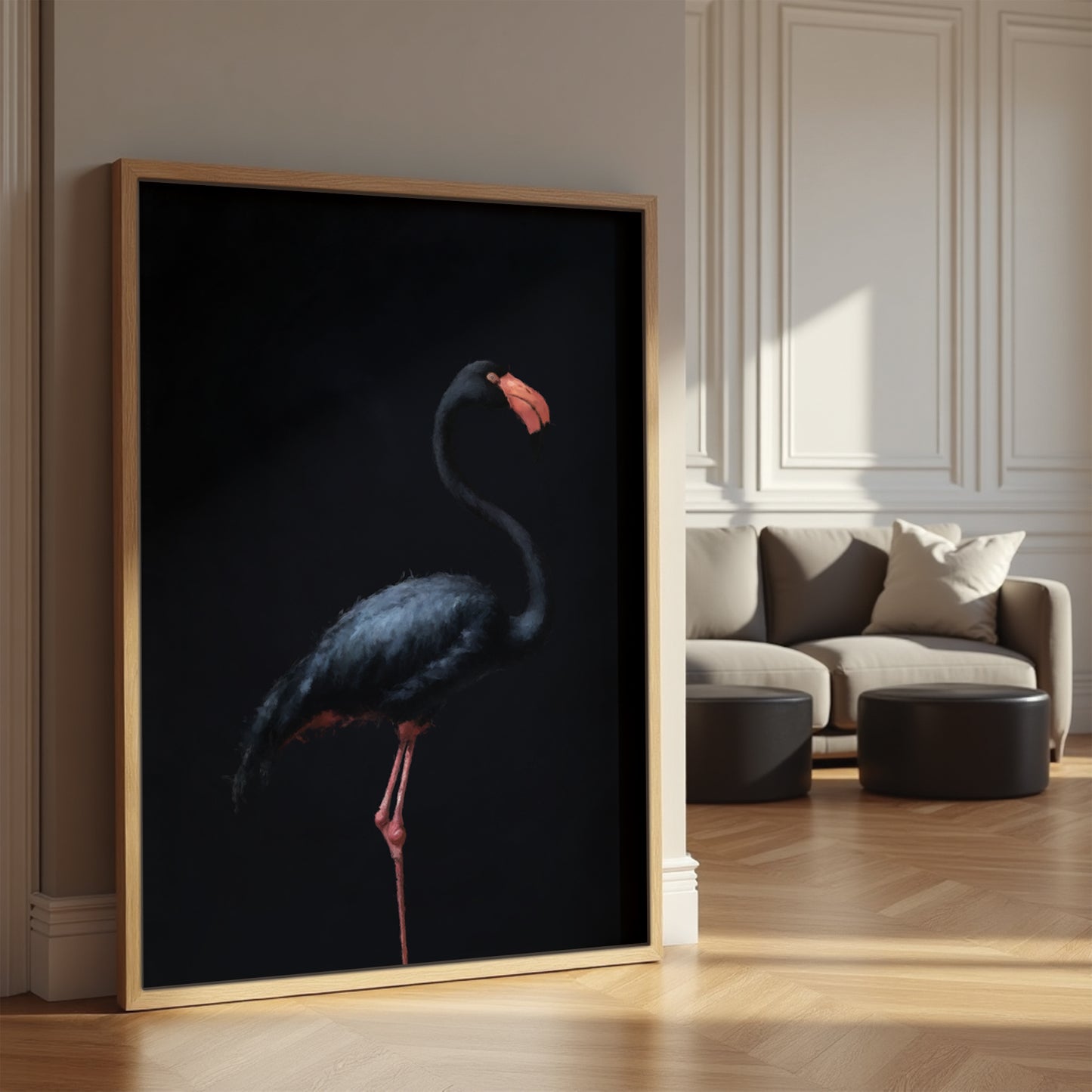 Black Flamingo Framed Canvas