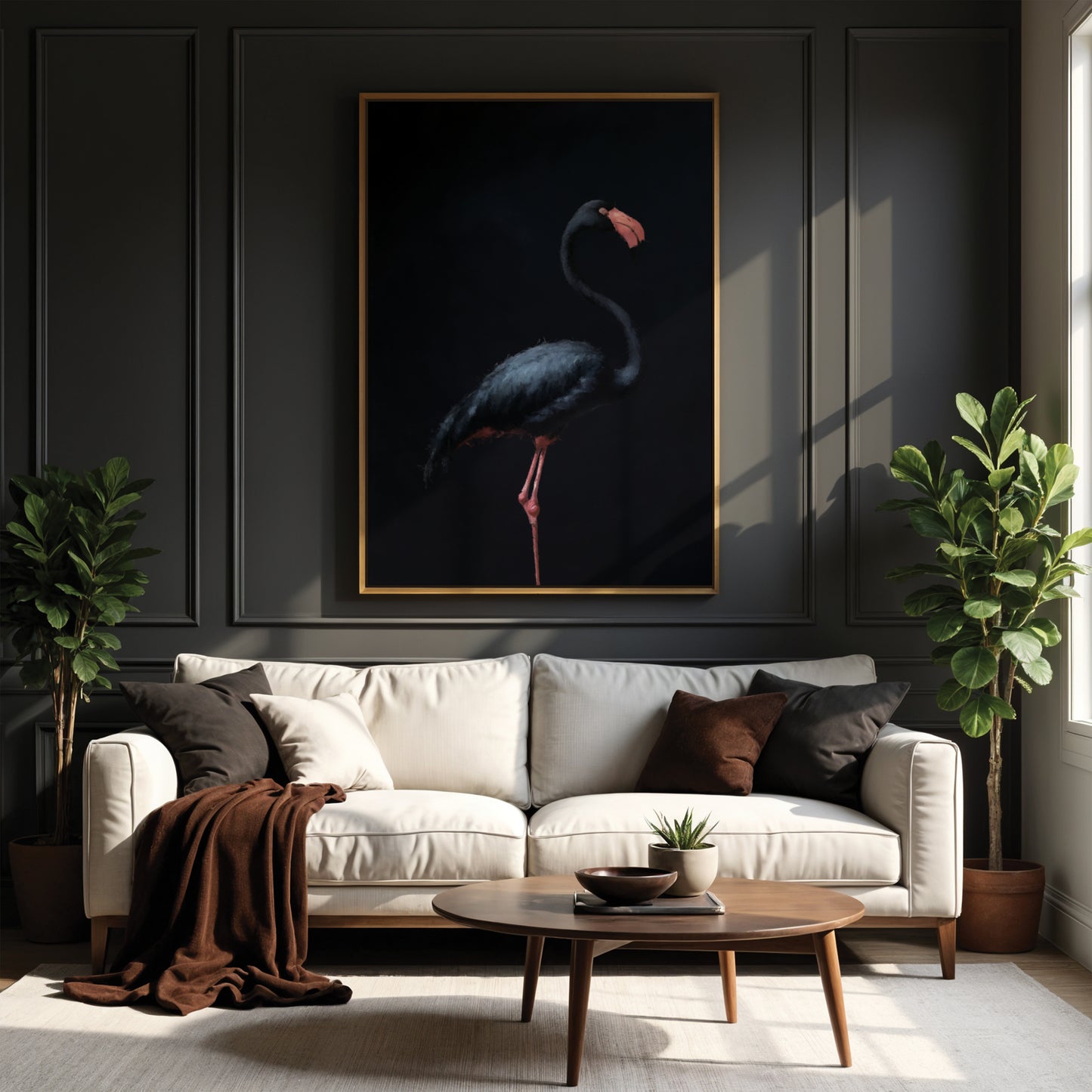 Black Flamingo Framed Canvas