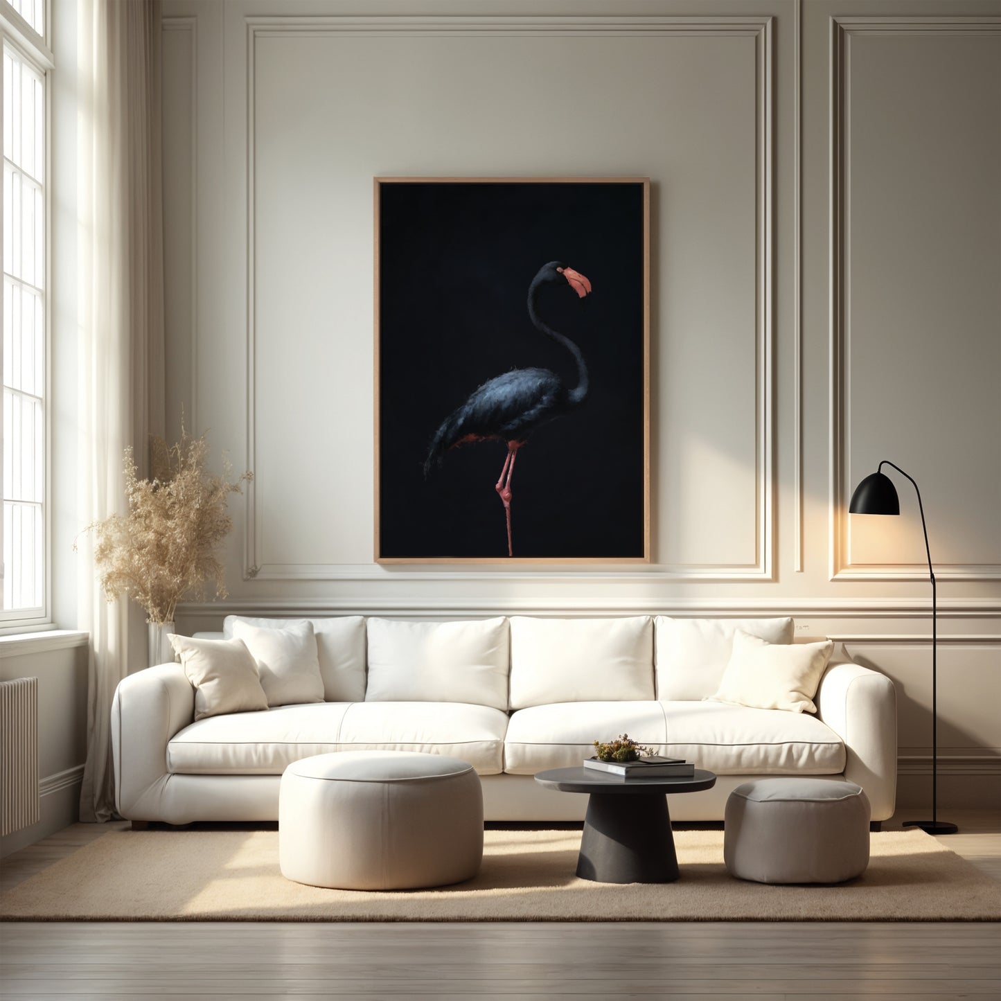 Black Flamingo Framed Canvas