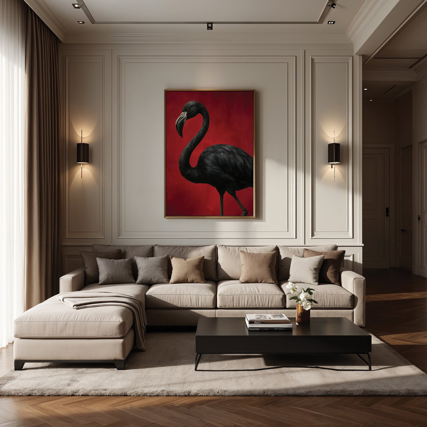 Red Flamingo Framed Canvas