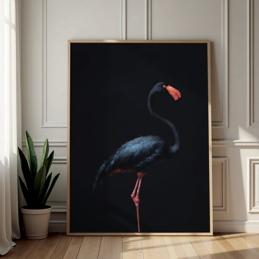 Black Flamingo Framed Canvas