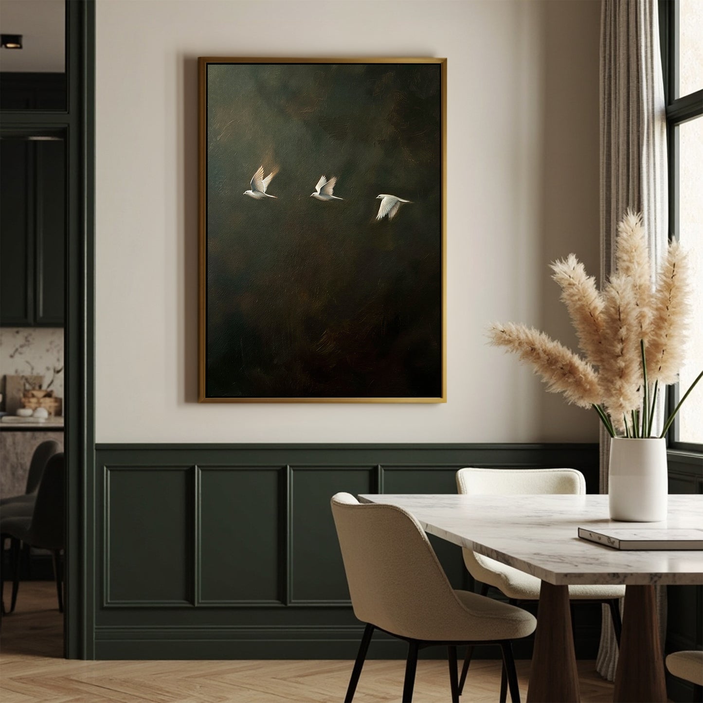 Trio Of Birds Framed Canvas