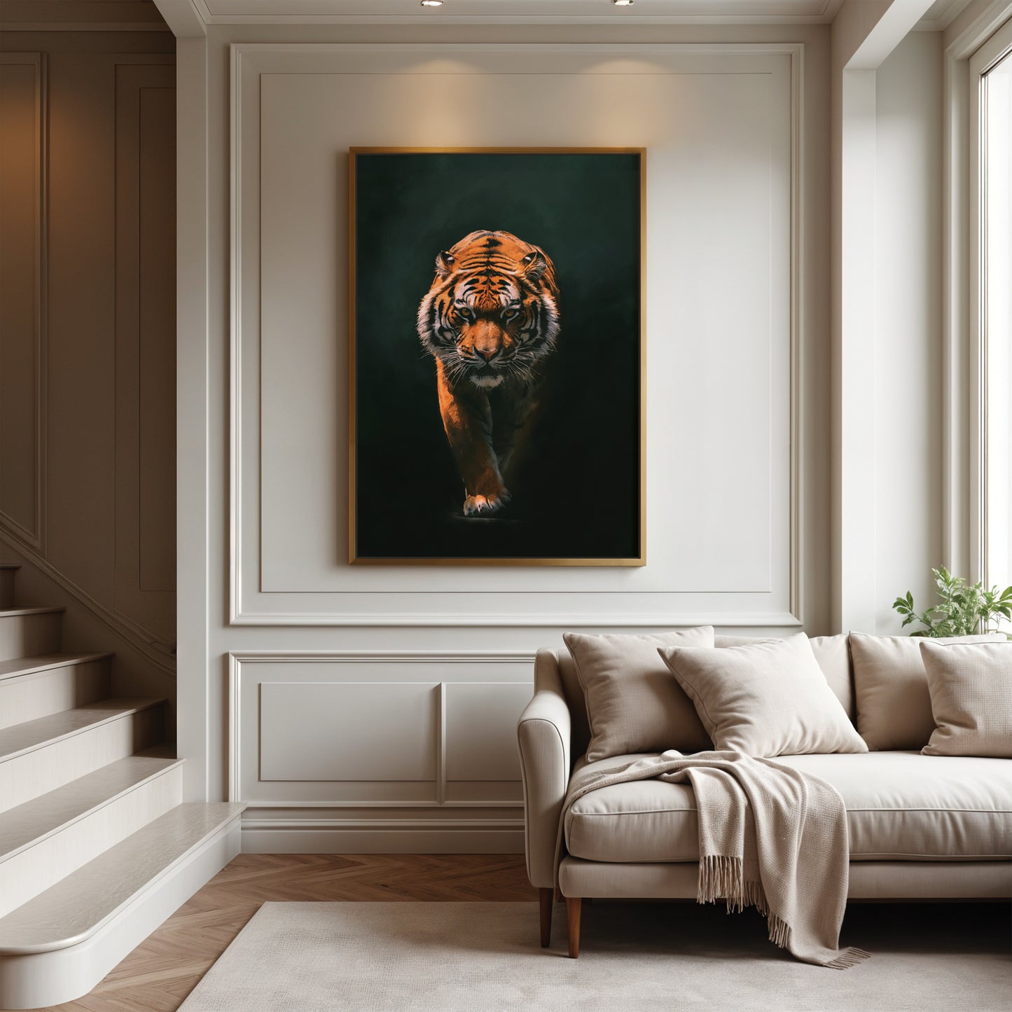 Emerald Tiger Framed Canvas