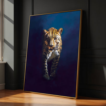 Blue Leopard Framed Canvas