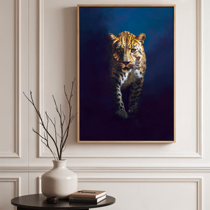 Blue Leopard Framed Canvas