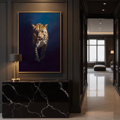 Blue Leopard Framed Canvas