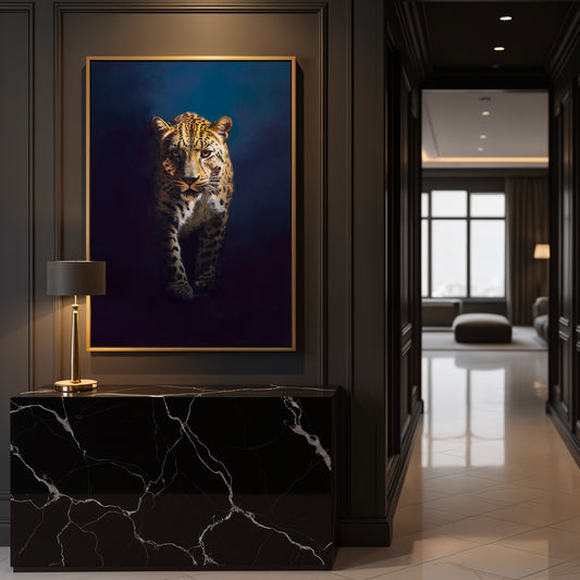 Blue Leopard Framed Canvas