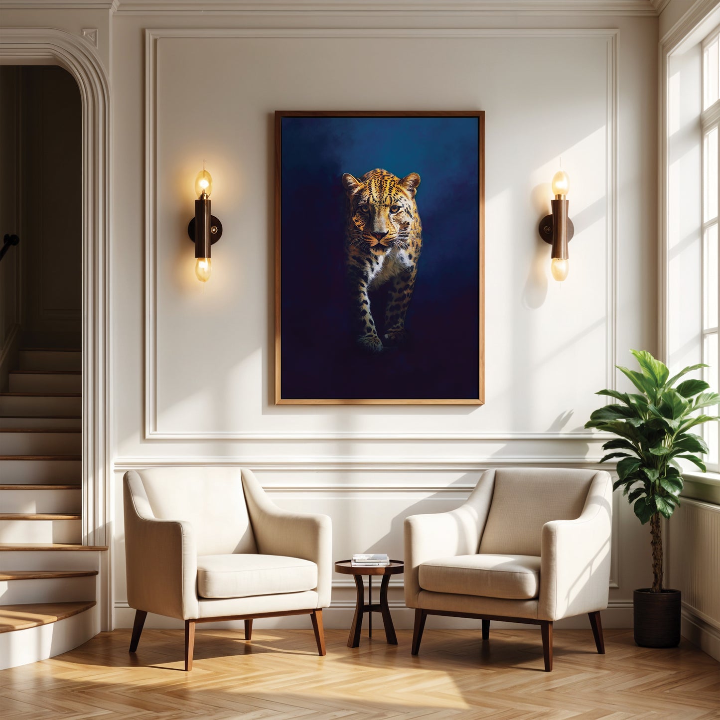 Blue Leopard Framed Canvas