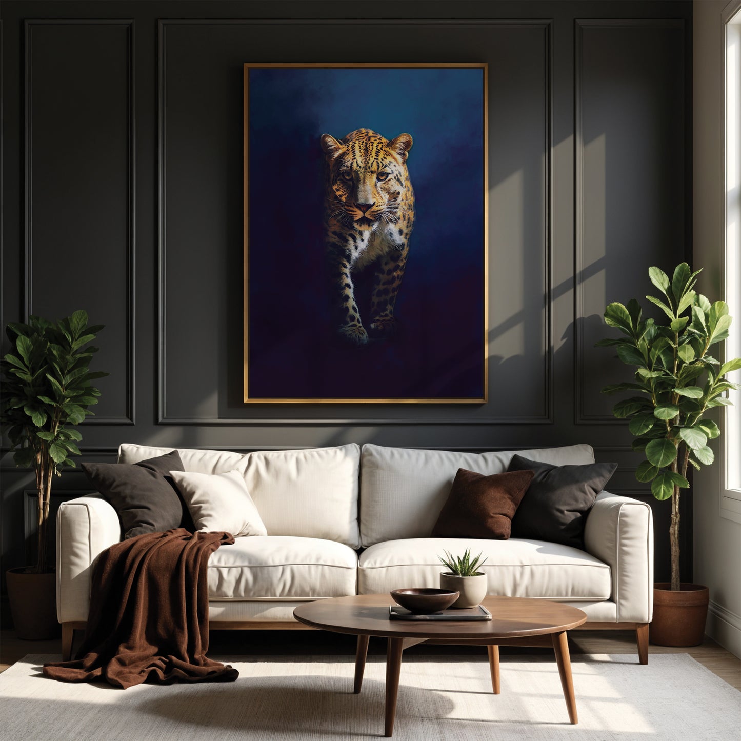 Blue Leopard Framed Canvas