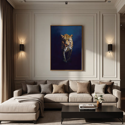 Blue Leopard Framed Canvas