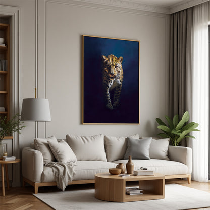 Blue Leopard Framed Canvas