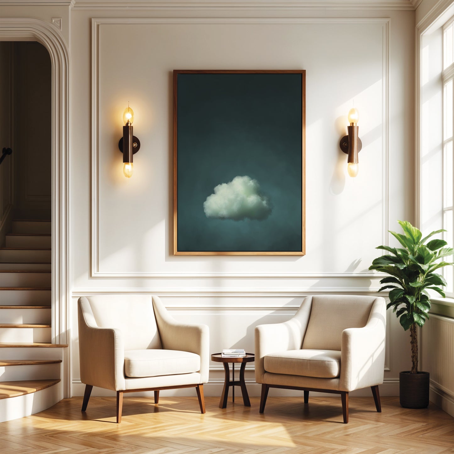 Cyan Cloud Framed Canvas