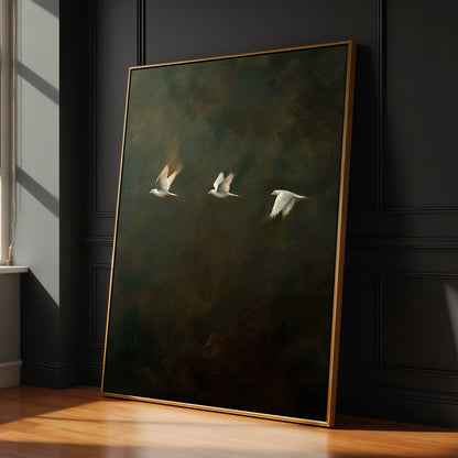 Trio Of Birds Framed Canvas
