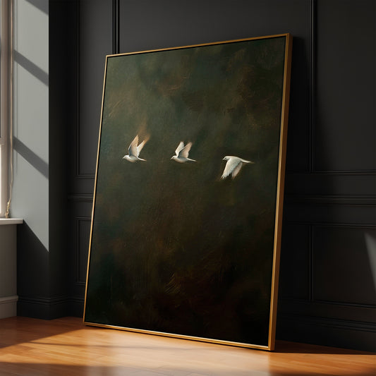 Trio Of Birds Framed Canvas