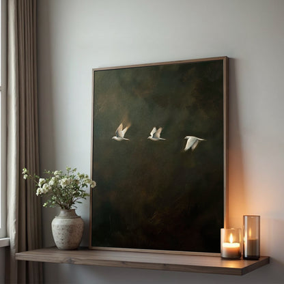 Trio Of Birds Framed Canvas