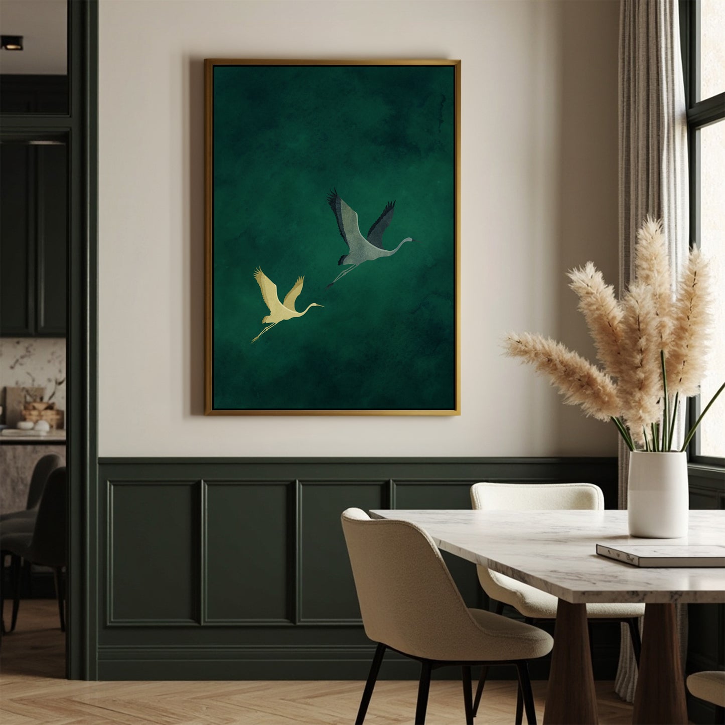 Emerald Flight Framed Canvas
