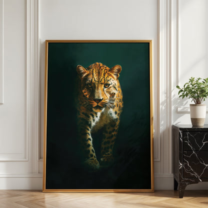 Emerald Leopard Framed Canvas