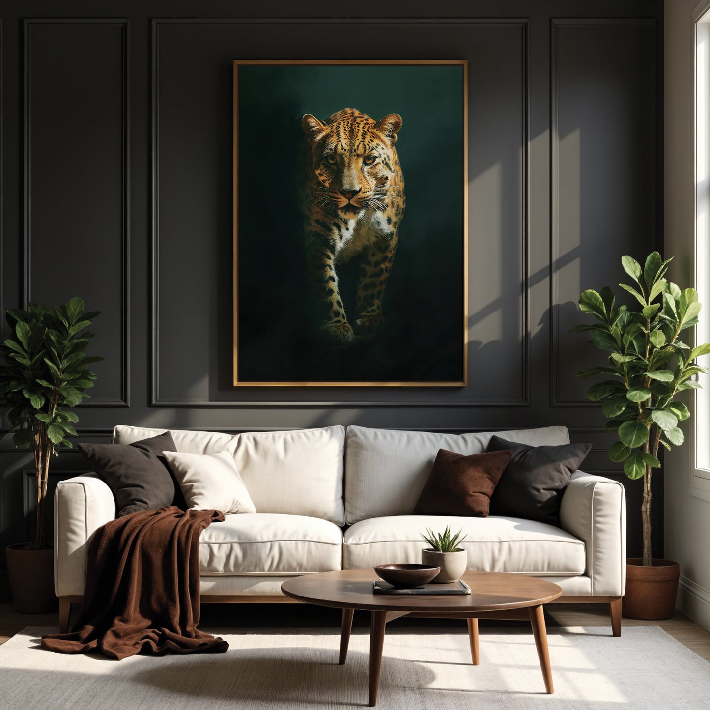 Emerald Leopard Framed Canvas