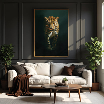Emerald Leopard Framed Canvas