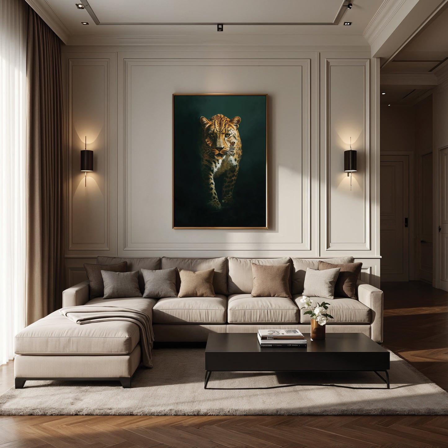 Emerald Leopard Framed Canvas