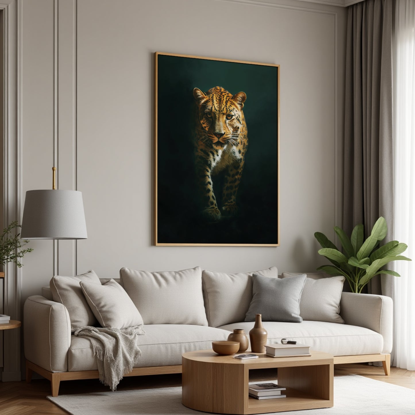 Emerald Leopard Framed Canvas