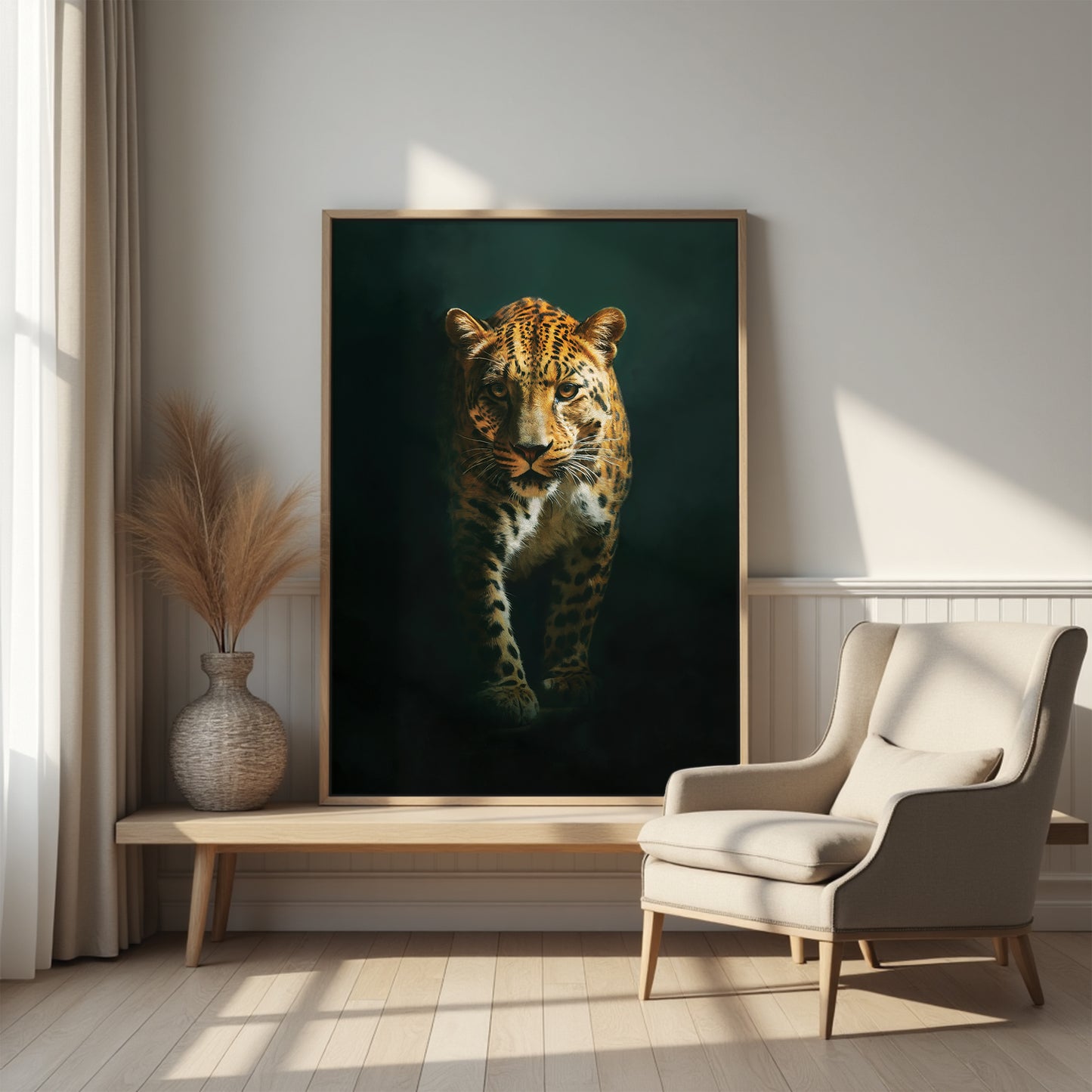 Emerald Leopard Framed Canvas