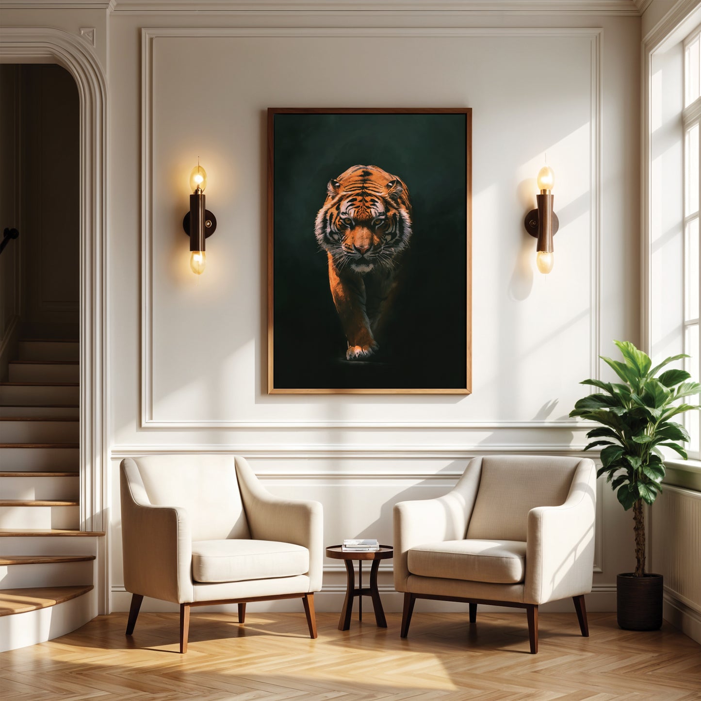 Emerald Tiger Framed Canvas