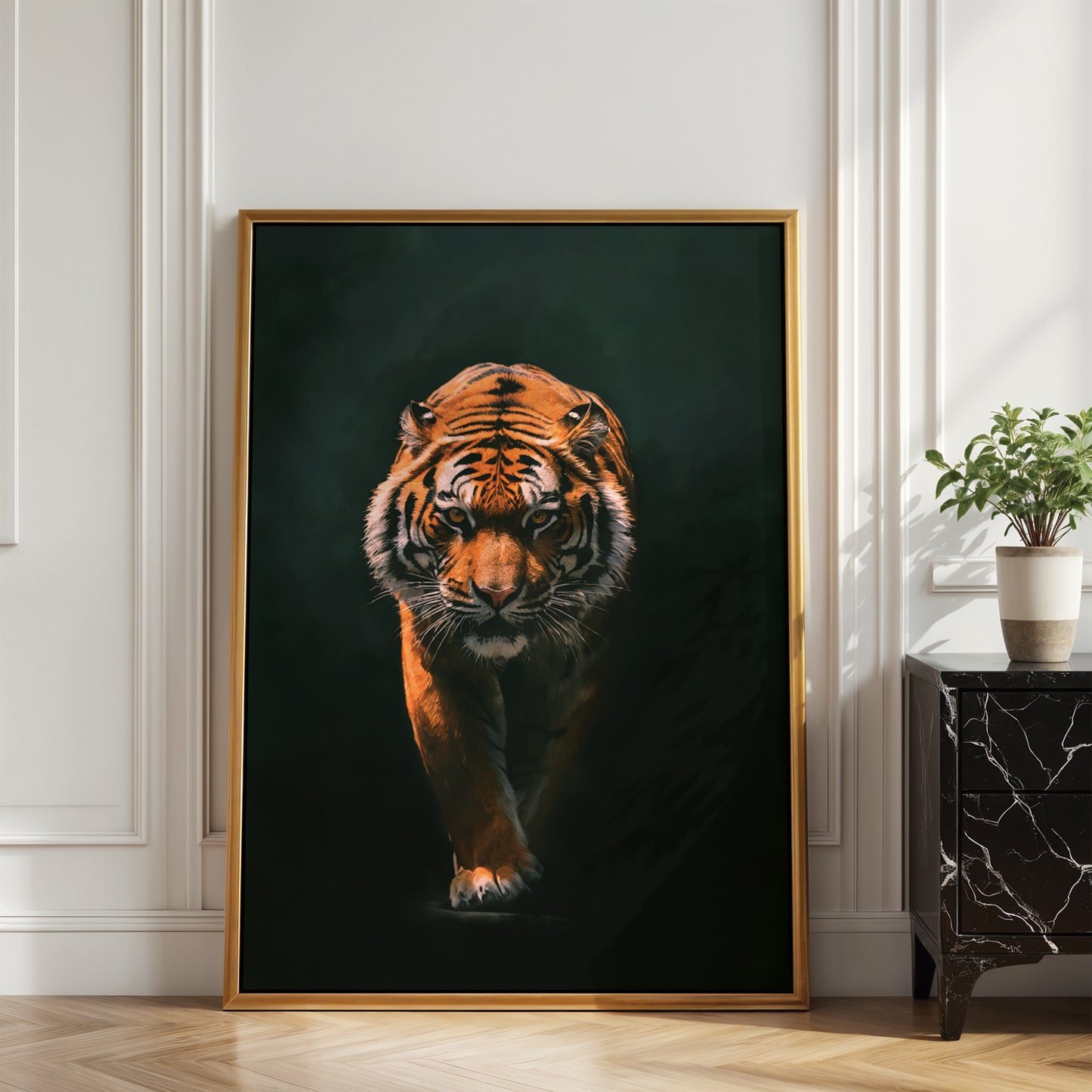 Emerald Tiger Framed Canvas