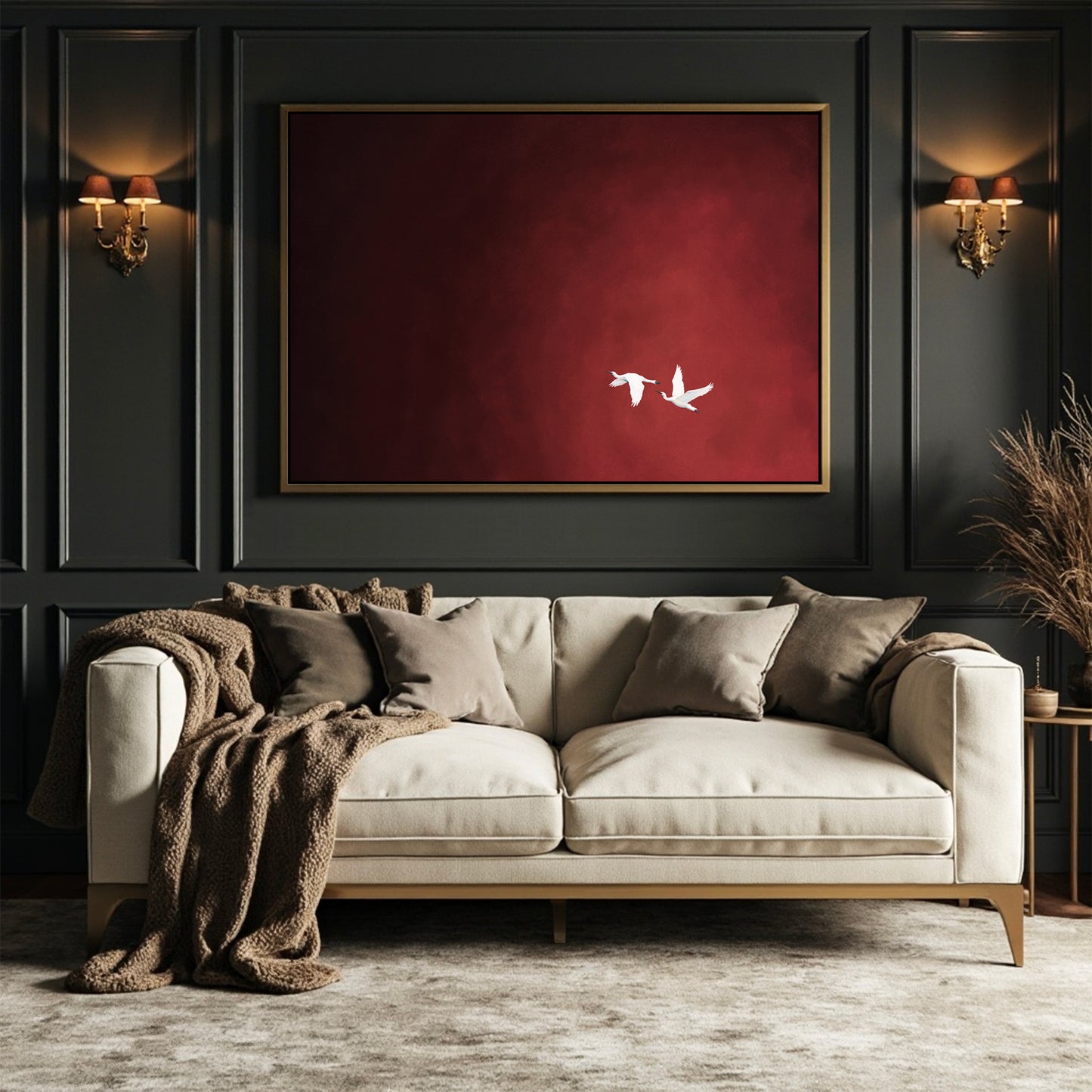 Crimson Flight Framed Canvas