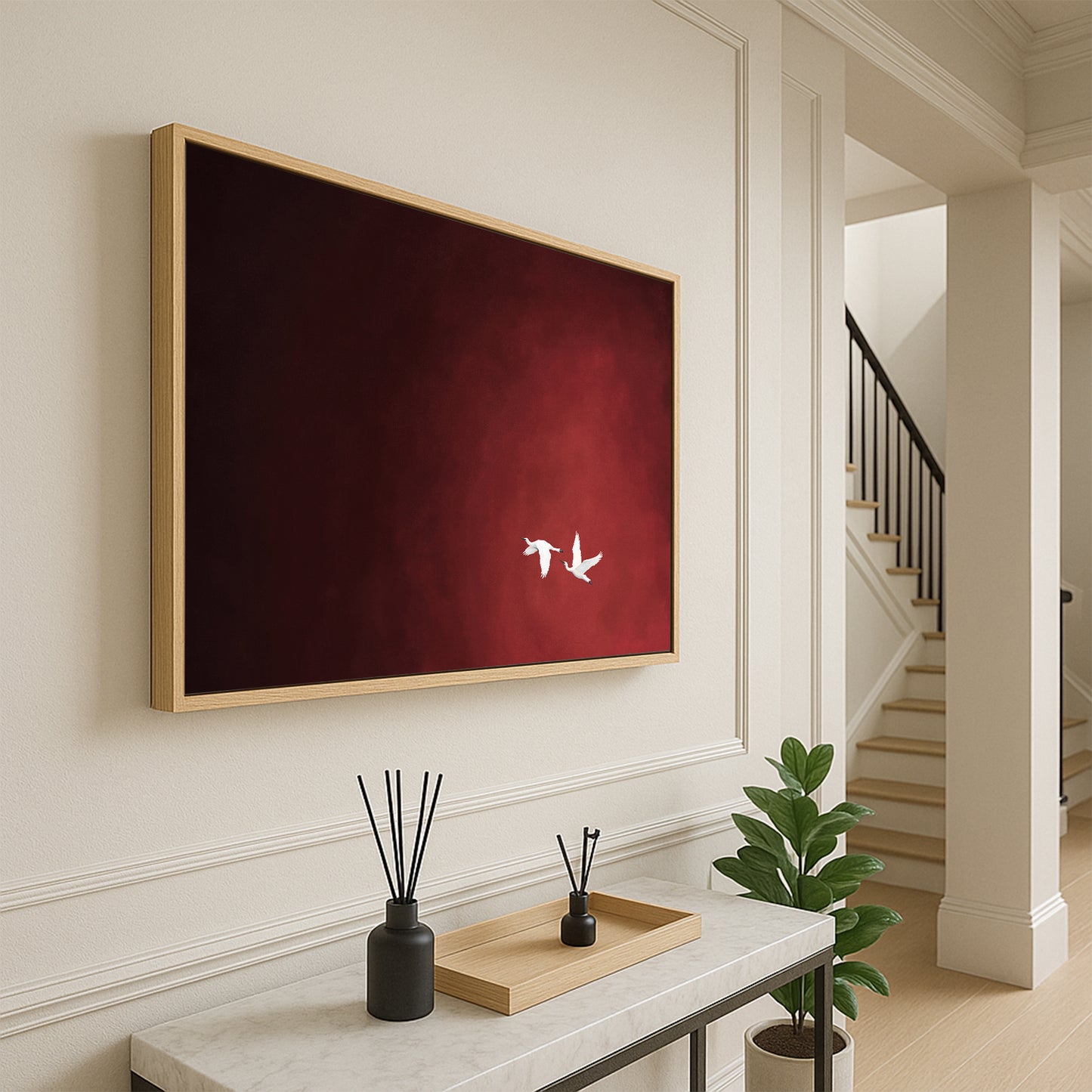 Crimson Flight Framed Canvas